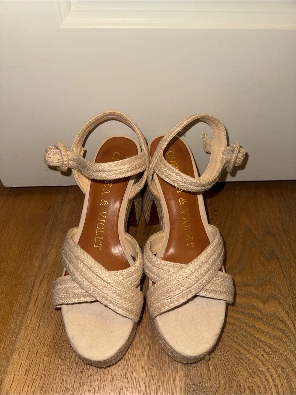 Women's Beige Braided Platform Heeled Sandals